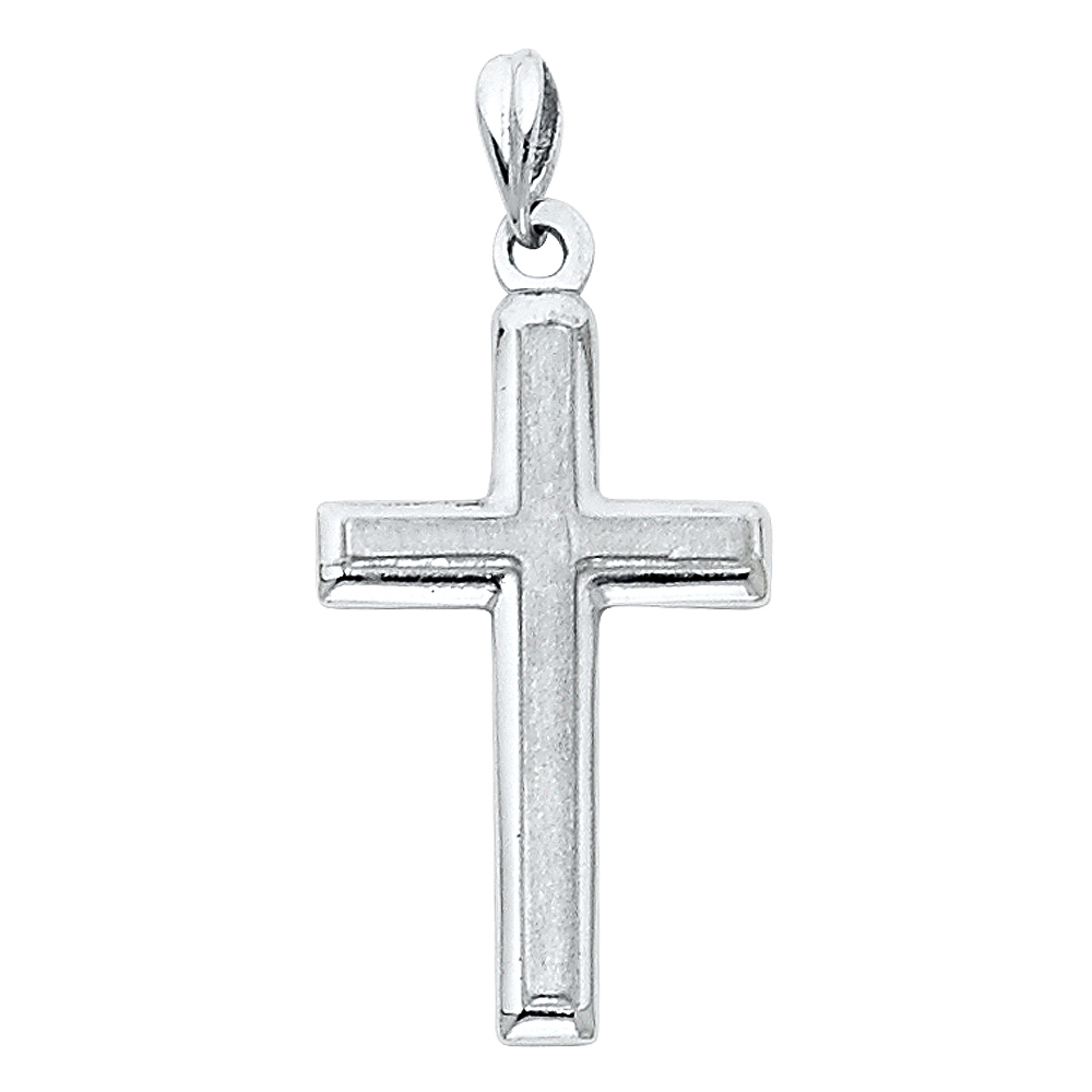 14K White Gold Medium Latin Religious Cross Pendant (13X28 Mm )